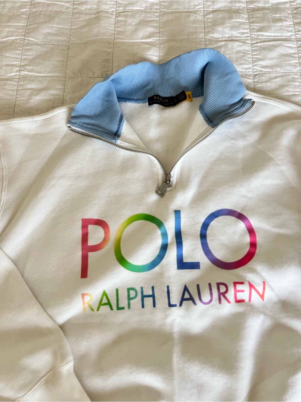 Ralph Lauren Polo 1/4 zip sweater white Large ombré L - Picture 3 of 12